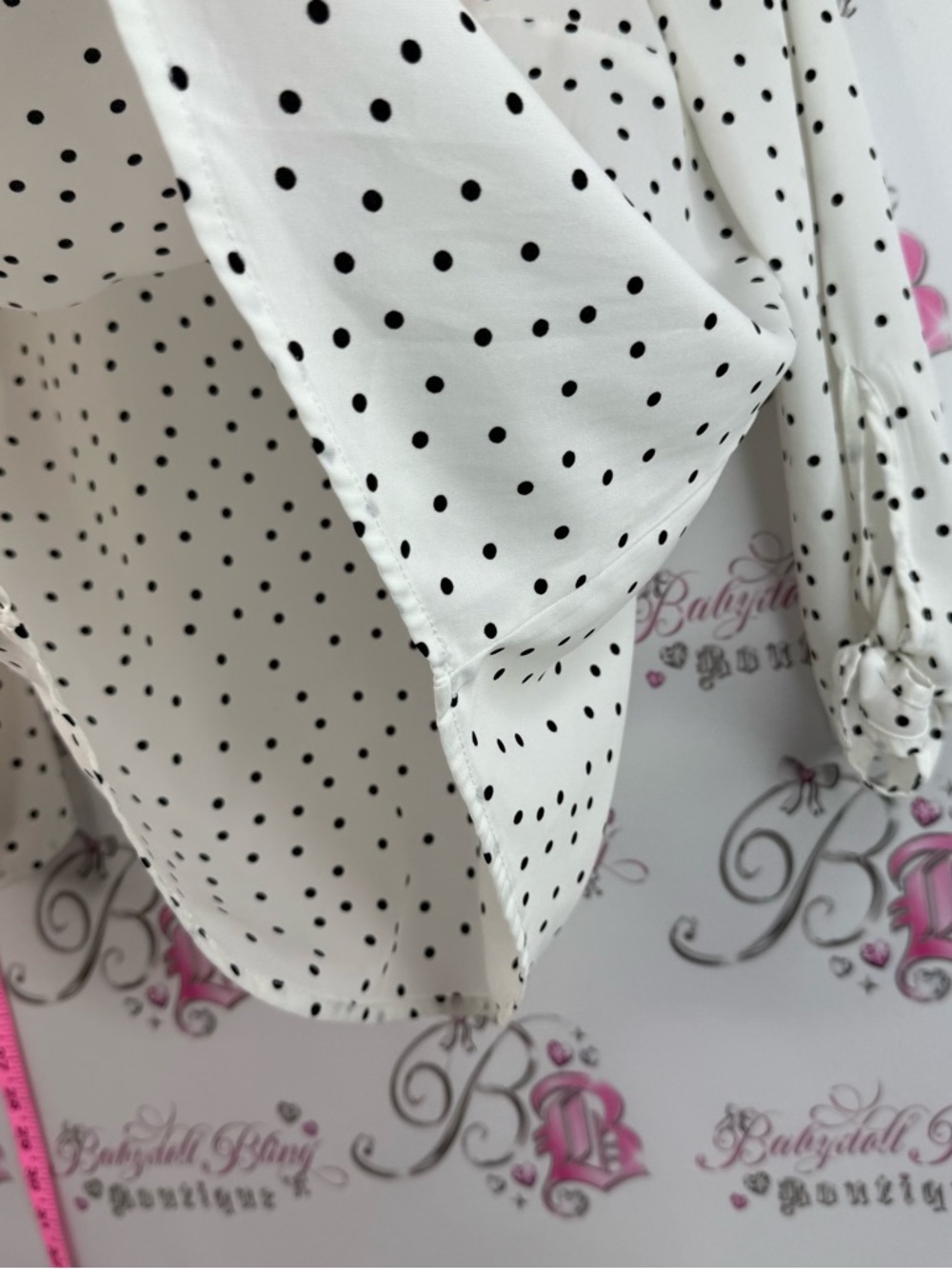 Dex Cream V-Neck Blouse with Black Polka Dots Lightweight Breathable Blouse - Picture 4 of 8